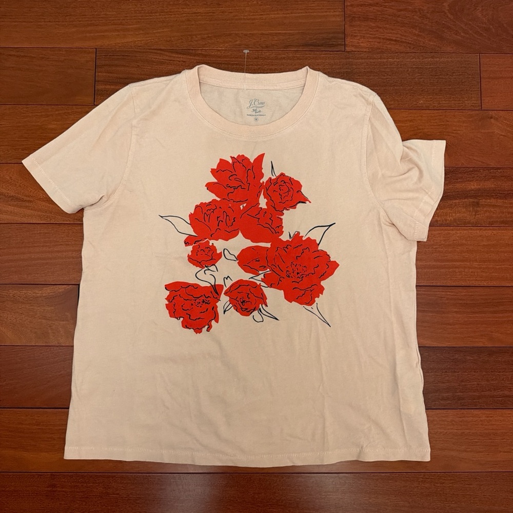J. Crew Cream Tee with Red Floral Print